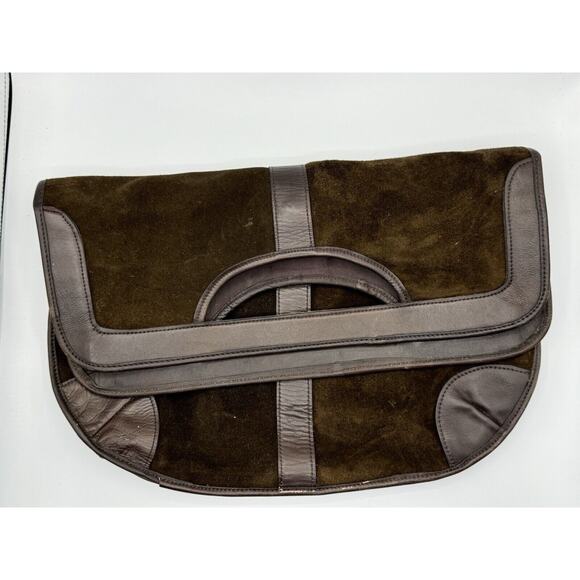 33 East Vintage Brown Suede Leather Purse Handbag Bag Foldover - Picture 4 of 8